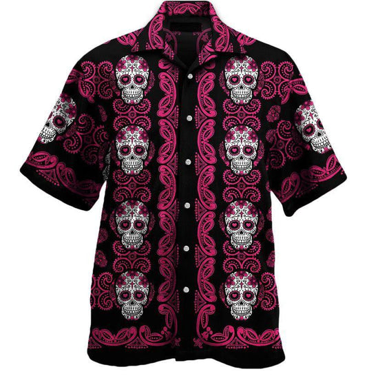 Patrún Skull Siúcra Bándearg Cúlra Uathúil Dearadh Léine Haváís, Bronntanas Léine Haváís, Bronntanas Nollag