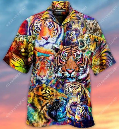 Colorful Wild Tiger Unisex Hawaiian Shirt, Hwaiian For Gift