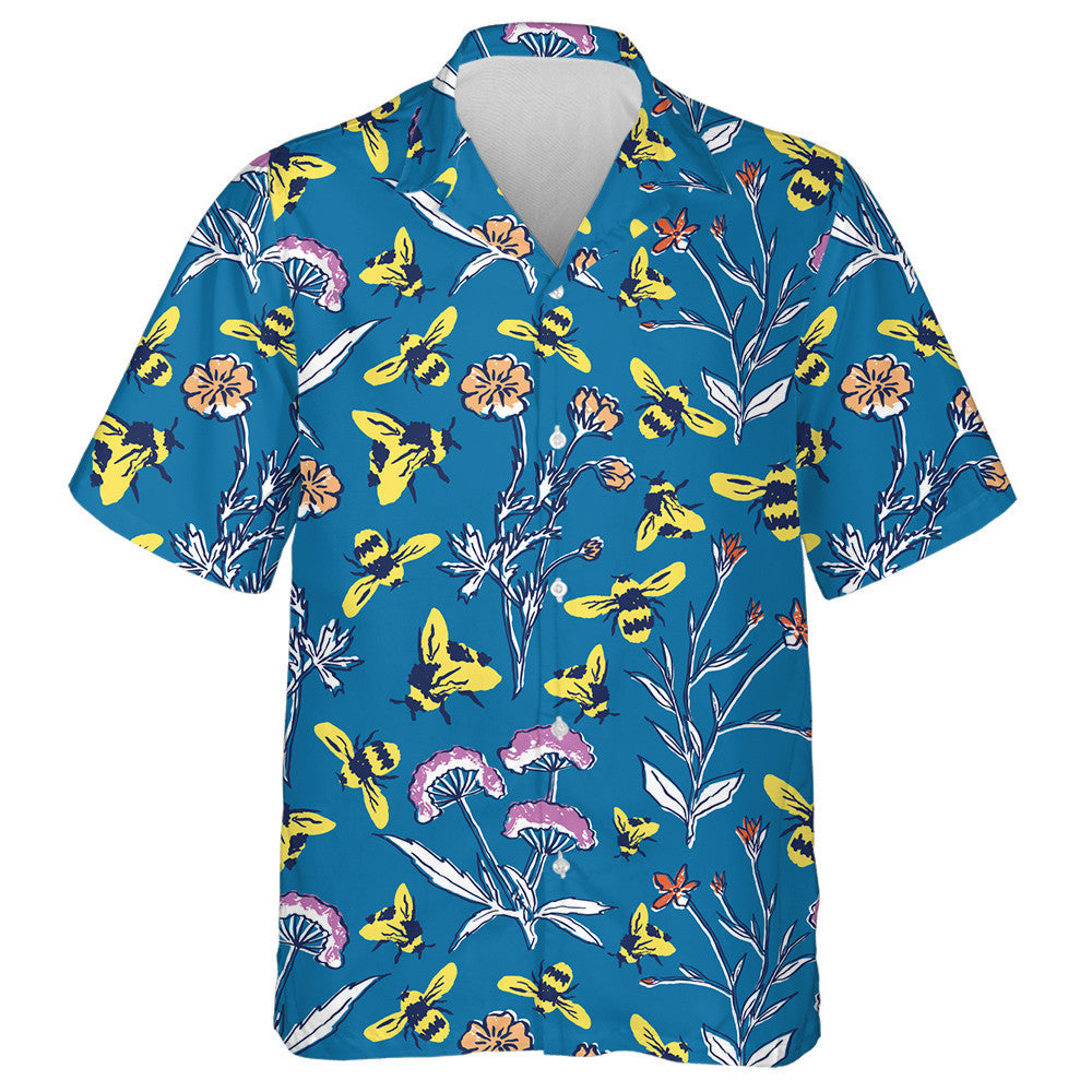 Bee Mil Agus Móinéir Earraigh ar Chúlra Gorm Léine Haváí, Bronntanas Léine Haváíais, Bronntanas Nollag