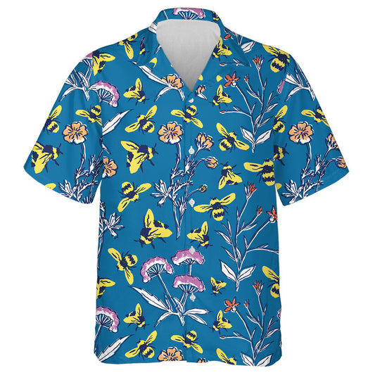 Bee Mil Agus Móinéir Earraigh ar Chúlra Gorm Léine Haváí, Bronntanas Léine Haváíais, Bronntanas Nollag