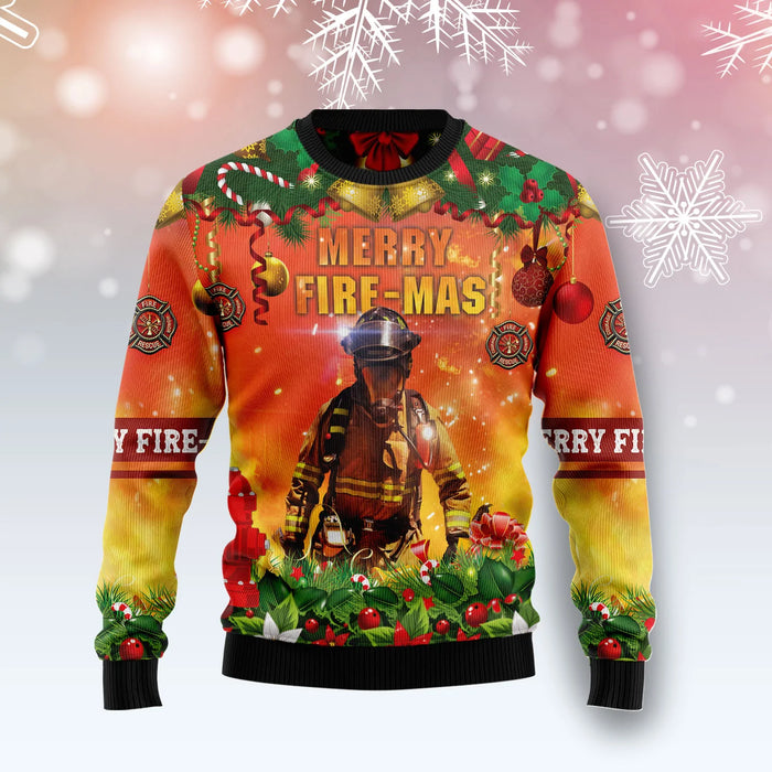 Merry Fire Mas Firefighter unisex womens & mens, couples matching, friends, funny family ugly christmas holiday sweater gifts,Christmas Ugly Sweater