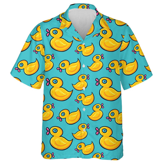 Hand Drawn Yellow Rubber Duck Swimming Hawaiian Shirt, Hawaiian Shirt Gift, Christmas Gift
