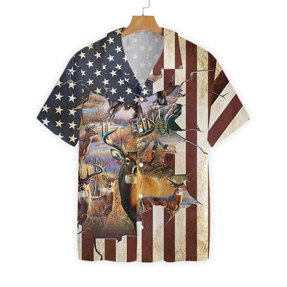 American Hunter Rustic US Flag Pattern Hawaiian Shirt,Hawaiian Shirt Gift, Christmas Gift