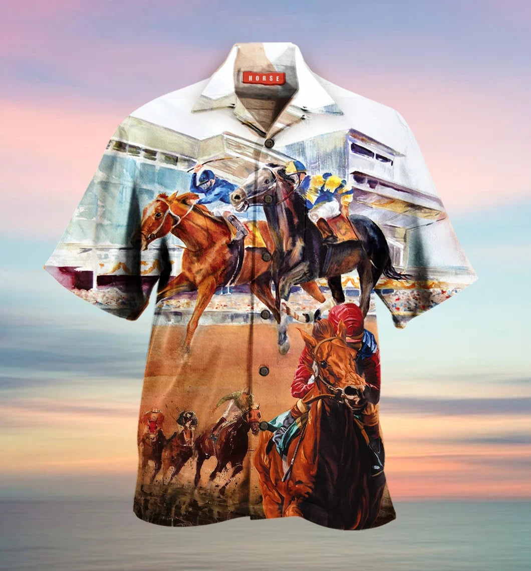 Horse On The Race Design Hawaiian Shirt, Hawaiian For Gift