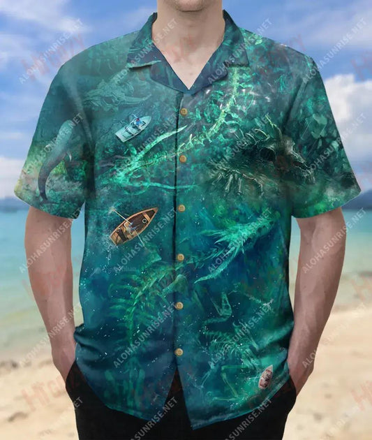 Cnámha Dragon Faoi Uisce Léine Haváí Unisex Laethanta Saoire Muinchille Gearr Léinte Haváís is Fearr Léinte haváíais d'Fhir, Bronntanas Léine Haváís, Bronntanas Nollag