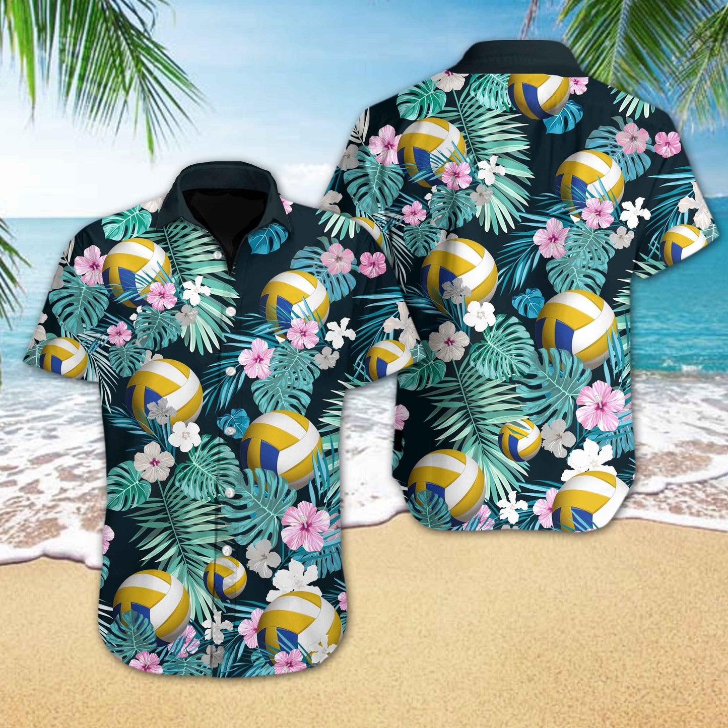Volleyball Flower Tropical Jungle Design Hawaiian Shirt, Hwaiian For Gift