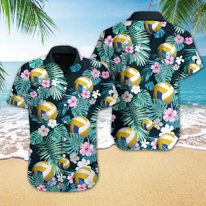 Volleyball Flower Tropical Jungle Design Hawaiian Shirt, Hwaiian For Gift