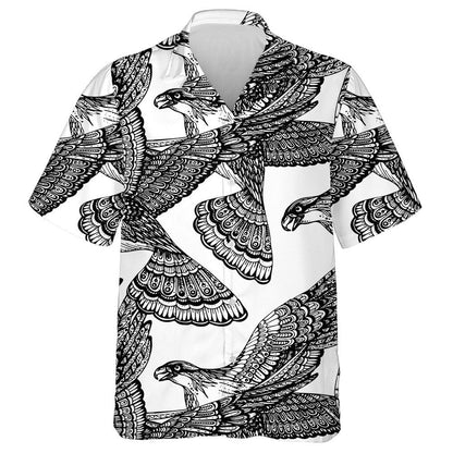 Black And White Eagles Raised Wings Hawaiian Shirt, Hawaiian For Gift