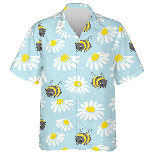 Natural Spring Cute Bee And Blooming Flowers Hawaiian Shirt, Hawaiian Shirt Gift, Christmas Gift