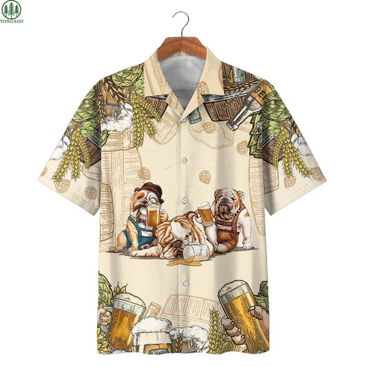 Bulldog Family Beer Hawaiian Shirt,Hawaiian Shirt Gift, Christmas Gift