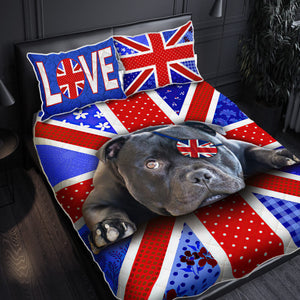 Staffordshire Bull Terrier Dog Quilt Bedding Set UK Flower Pattern Bedroom Set Bedlinen 3D,Bedding Christmas Gift,Bedding Set Christmas