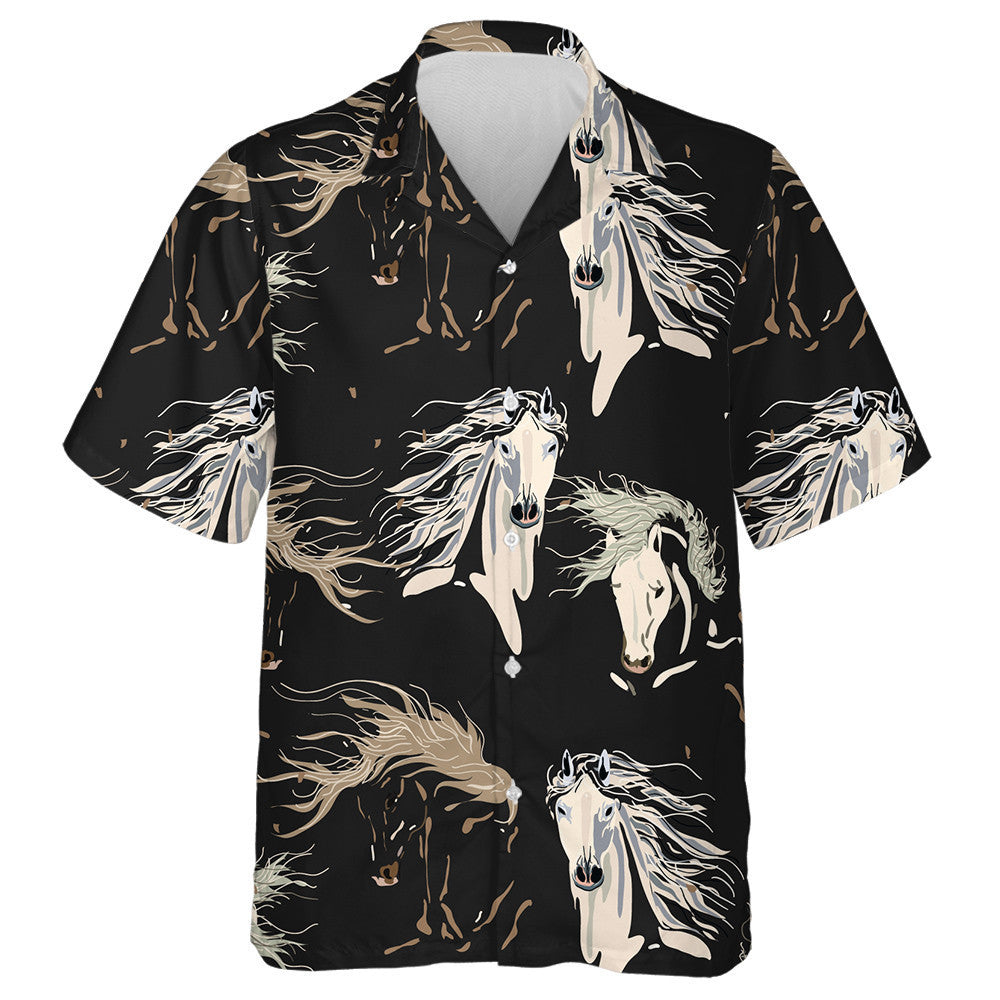 Cearnóg Capall Galloping Cúlra Dath Dubh Beige Léine Haváís, Bronntanas Léine Haváís, Bronntanas Nollag