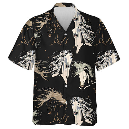 Cearnóg Capall Galloping Cúlra Dath Dubh Beige Léine Haváís, Bronntanas Léine Haváís, Bronntanas Nollag