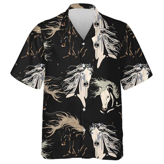 Cearnóg Capall Galloping Cúlra Dath Dubh Beige Léine Haváís, Bronntanas Léine Haváís, Bronntanas Nollag