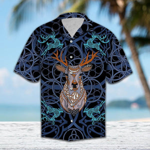 Abstract Deer Blue Mandala Hand Drawn Pattern Hawaiian Shirt, Hawaiian Shirt Gift, Christmas Gift