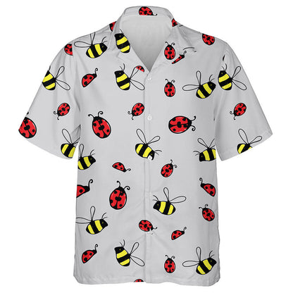 Natural Summer Bumblebee And Ladybug On The Gray Hawaiian Shirt, Hawaiian Shirt Gift, Christmas Gift
