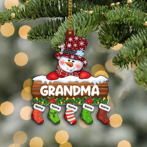 Personalized Grandma Snowman Acrylic Ornament Grandma With Grandkids Name Little Stockings Christmas Ornament,Christmas Gift,Christmas Decoration