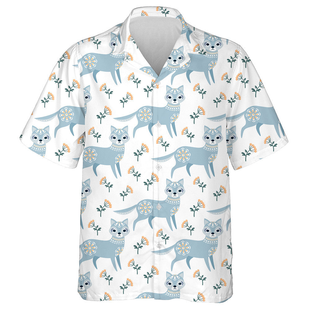 Folk Style With Wolf In Vintage Style Hawaiian Shirt, Hawaiian Shirt Gift, Christmas Gift