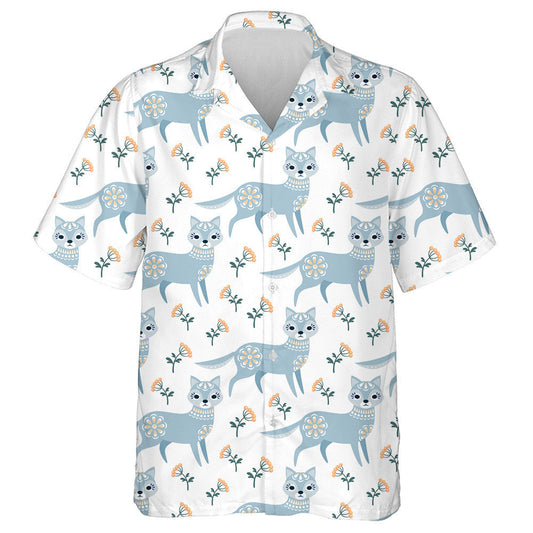 Folk Style With Wolf In Vintage Style Hawaiian Shirt, Hawaiian Shirt Gift, Christmas Gift