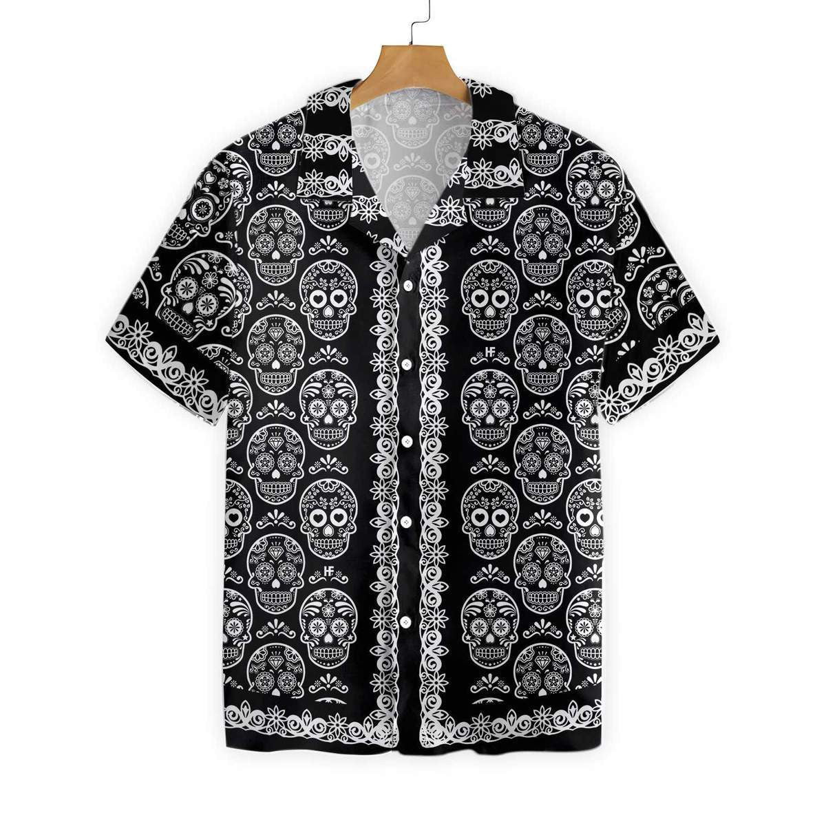 Mexican Sugar Skull On Black Pattern Hawaiian Shirt,Hawaiian Shirt Gift, Christmas Gift