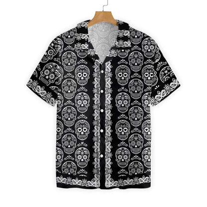 Mexican Sugar Skull On Black Pattern Hawaiian Shirt,Hawaiian Shirt Gift, Christmas Gift