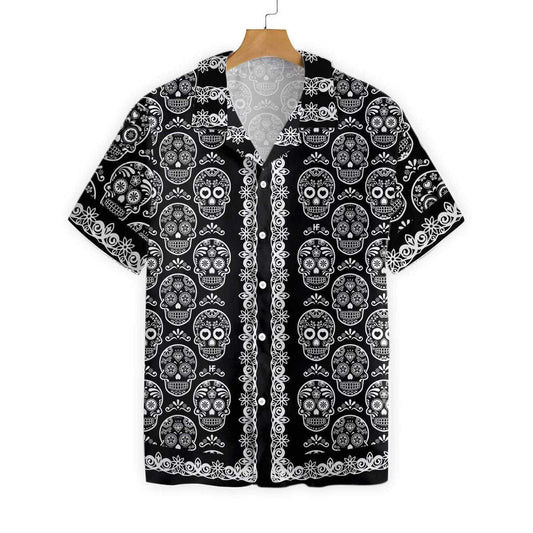 Mexican Sugar Skull On Black Pattern Hawaiian Shirt,Hawaiian Shirt Gift, Christmas Gift