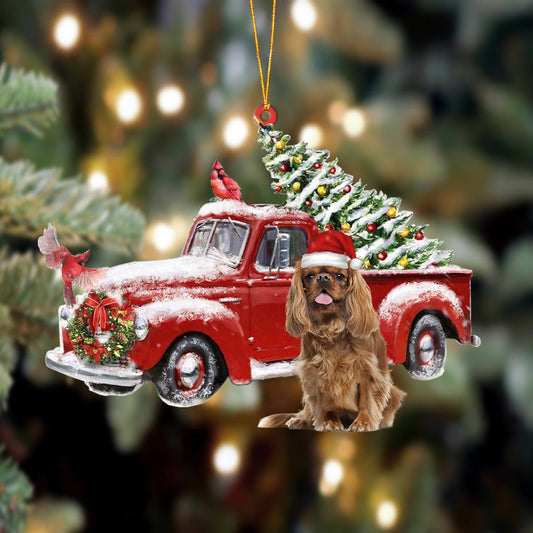 Cavalier King Charles Spaniel-Cardinal & Truck Two Sided Christmas Plastic Hanging Ornament, Happy Christmas Ornament, Christmas Gift, Christmas Decoration