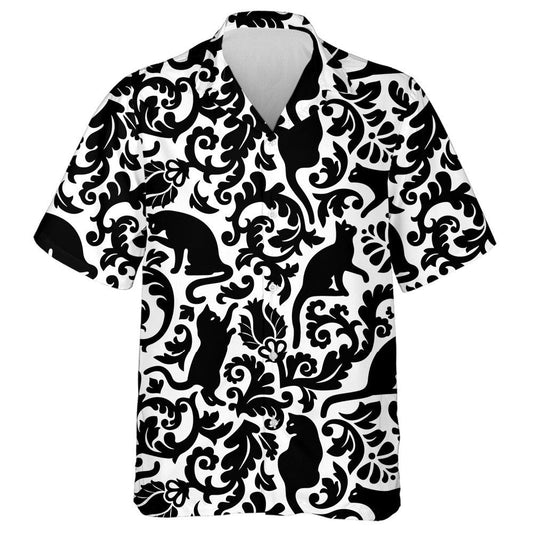 Black And White Cat With Damask Hawaiian Shirt, Hawaiian For Gift