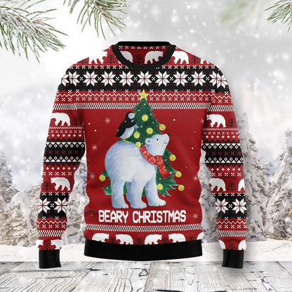 Polar Bear Beary Christmas unisex womens & mens, couples matching, friends, funny family ugly christmas holiday sweater gifts ,Christmas Ugly Sweater