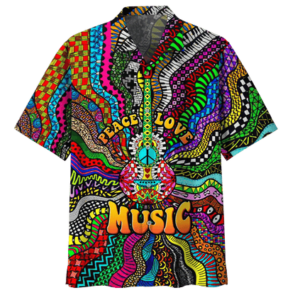 Peace Love Music Lively Design Hawaiian Shirt,Hawaiian Shirt Gift, Christmas Gift