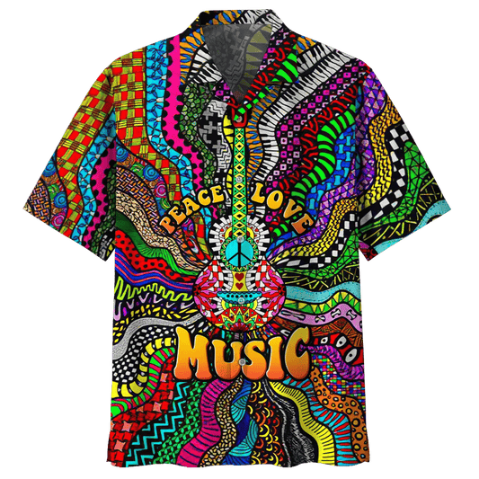 Peace Love Music Lively Design Hawaiian Shirt,Hawaiian Shirt Gift, Christmas Gift