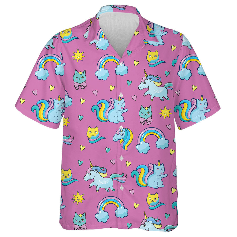 Pop Art Style Cats Unicorns And Rainbow Hawaiian Shirt, Hawaiian Shirt Gift, Christmas Gift