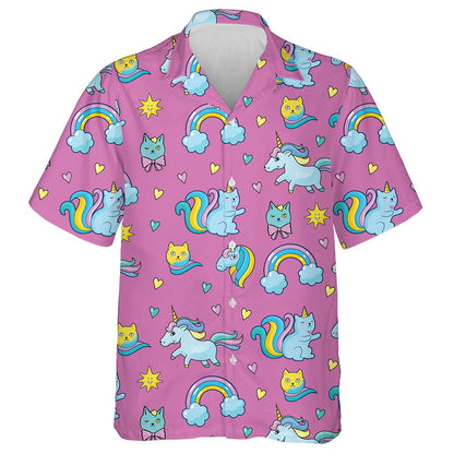 Pop Art Style Cats Unicorns And Rainbow Hawaiian Shirt, Hawaiian Shirt Gift, Christmas Gift