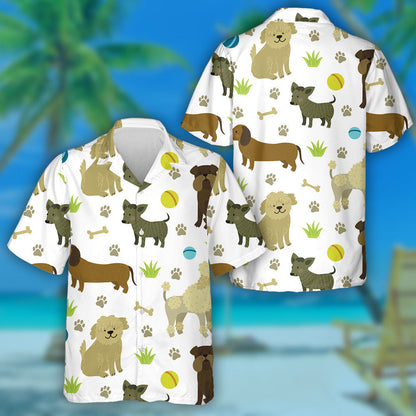Cartoon Poodle Dog Bobtail And Chihuahua Hawaiian Shirt, Hawaiian For Gift