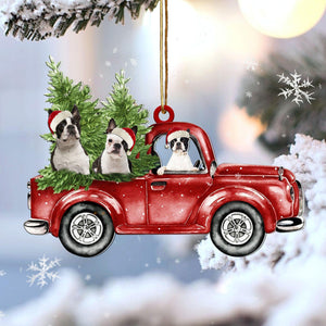 Boston terrier Red Car Christmas Ornament, Christmas Ornament Gift, Christmas Gift, Christmas Decoration