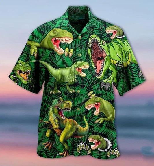 Green Crazy Dinosaur Nice Ornamental Hawaiian Shirt,Hawaiian Shirt Gift, Christmas Gift