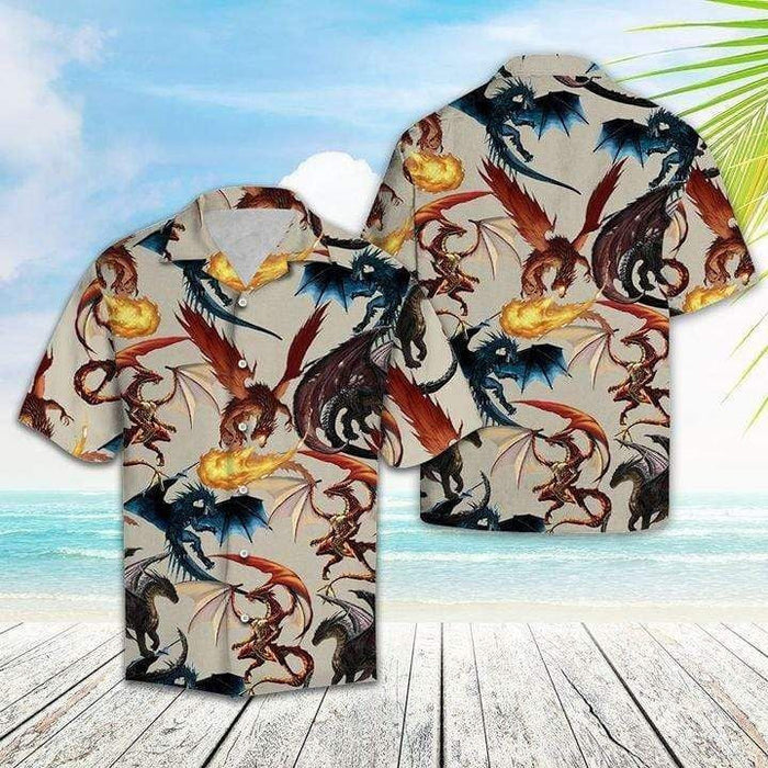 Amazing Vintage Dragons Commotion Background Hawaiian Shirt, Hawaiian For Gift