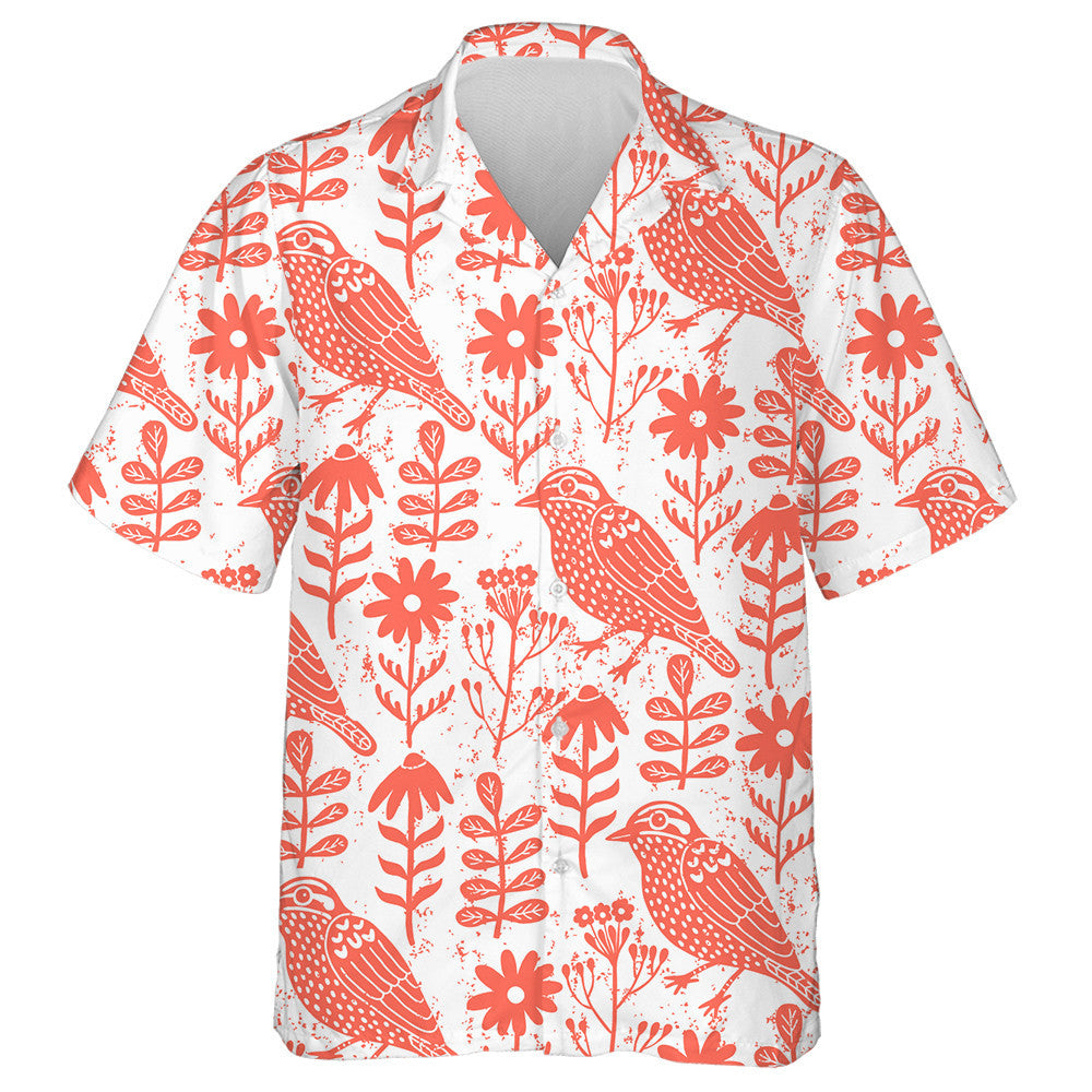 Red Birds And Floral On White Background Hawaiian Shirt, Hawaiian Shirt Gift, Christmas Gift