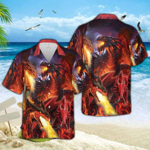 Awesome Dragons And Lava Background Hawaiian Shirt, Hawaiian For Gift