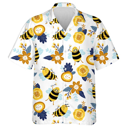 Hand Drawn With Bees And Flowers Hawaiian Shirt, Hawaiian For Gift