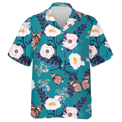Blooming White Flowers With Butterfly Botanical Garden Hawaiian Shirt, Hawaiian Shirt Gift, Christmas Gift