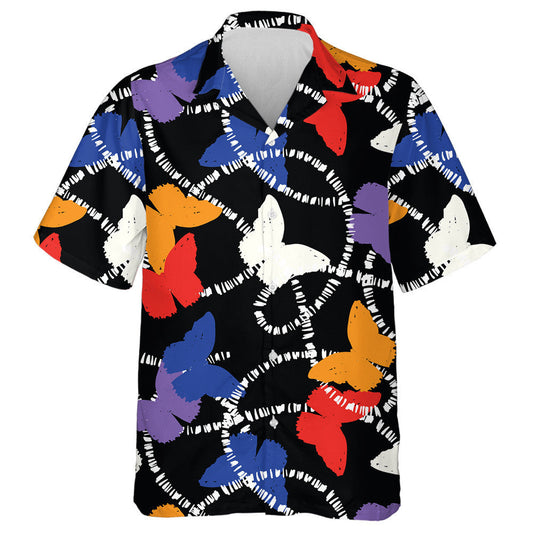 Silhouette Butterfly Flying With White Line Hawaiian Shirt,Hawaiian Shirt Gift, Christmas Gift