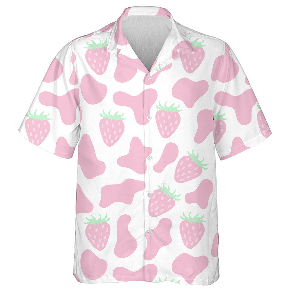 Cartoon Cow Skin Texture And Strawberries Hawaiian Shirt, Hawaiian For Gift