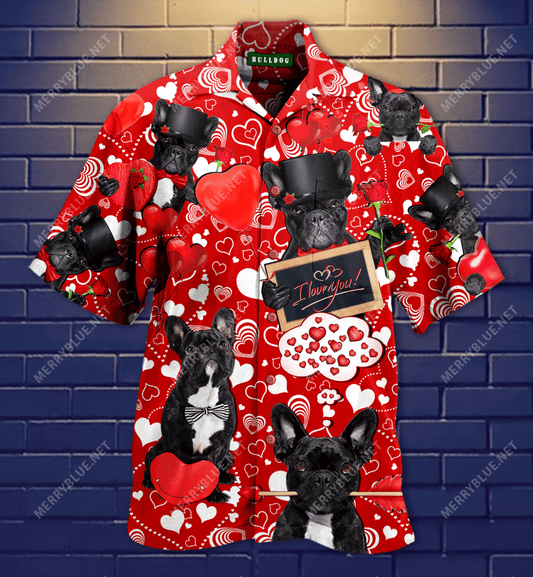 Lá Fhéile Vailintín Shona Bulldog Léine Aloha Haváís Shorts Haváís Gearr Muinchille Trá, Bronntanas Léine Haváís, Bronntanas Nollag