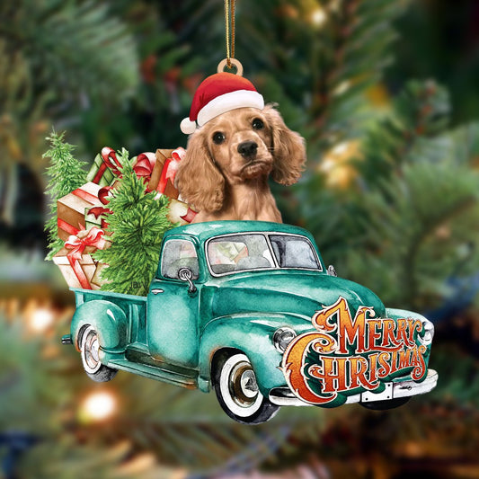 cocker spaniel-Green Truck Hanging Christmas Plastic Hanging Ornament, Christmas Gift, Christmas Decoration