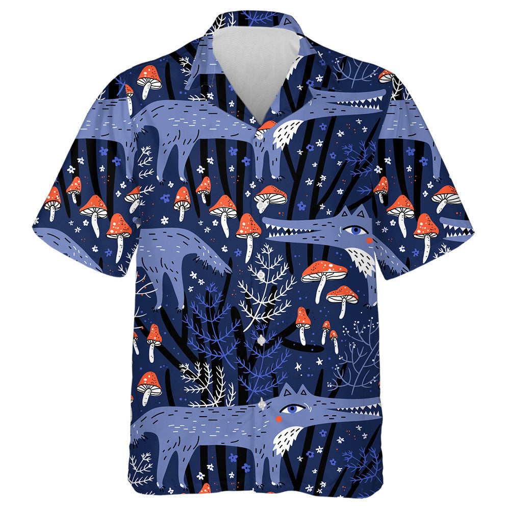 Funny Wolf In A Fairytale Forest Hawaiian Shirt,Hawaiian Shirt Gift, Christmas Gift