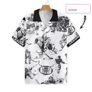 Black And White Hockey Players Custom Name Hawaiian Shirt, Hawaiian Shirt Gift, Christmas Gift