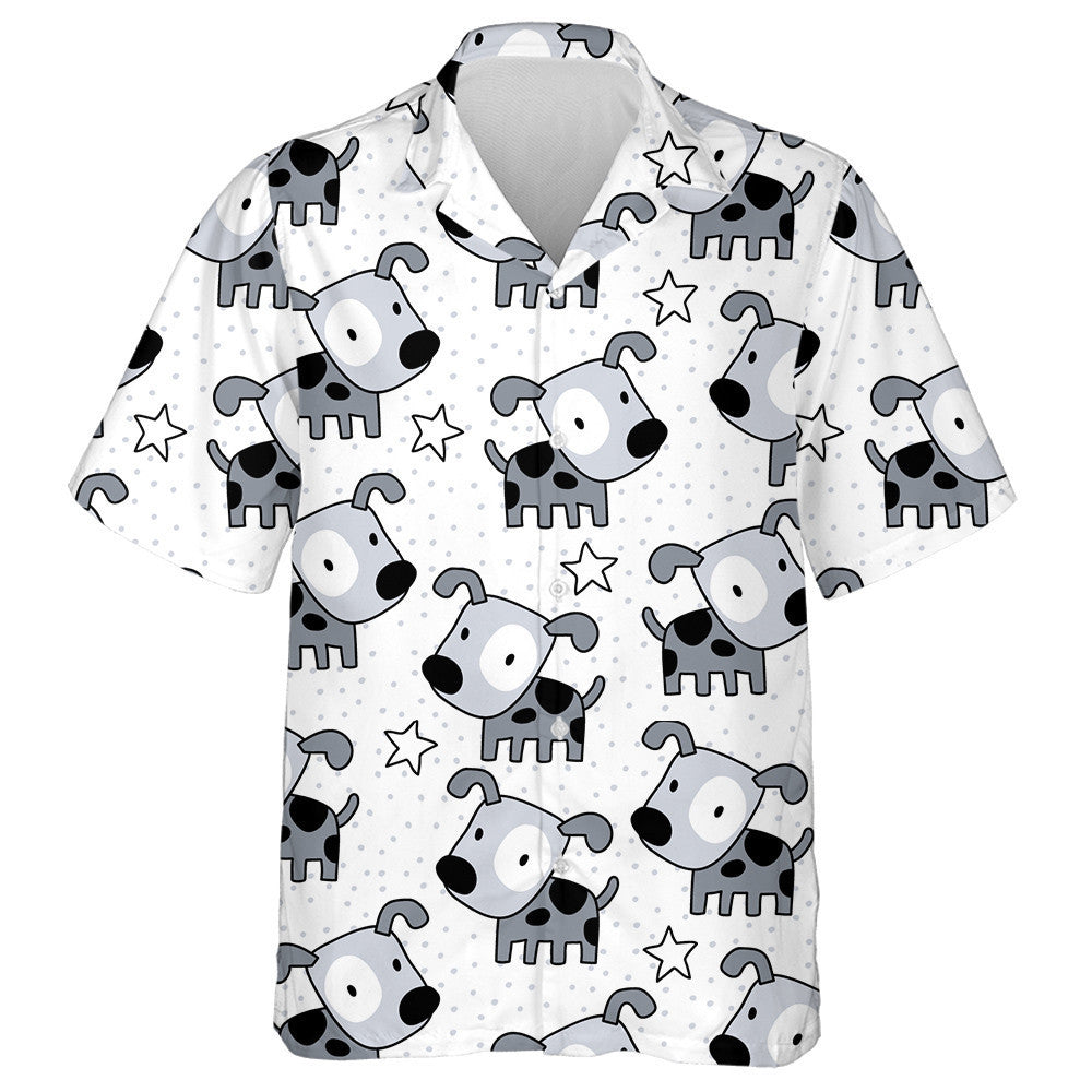 Hand Drawn Baby Grey Dog And Star Hawaiian Shirt, Hawaiian Shirt Gift, Christmas Gift