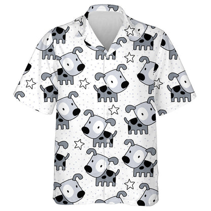 Hand Drawn Baby Grey Dog And Star Hawaiian Shirt, Hawaiian Shirt Gift, Christmas Gift