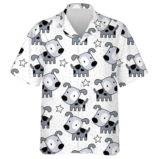 Hand Drawn Baby Grey Dog And Star Hawaiian Shirt, Hawaiian Shirt Gift, Christmas Gift
